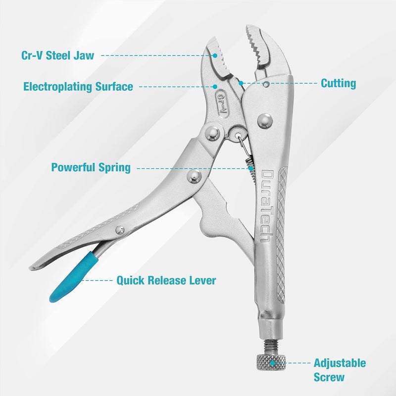 DURATECH 7-Inch Locking Pliers, Premium Cr-V Construction, Curved Jaw Locking Pliers with Wire Cutter, Fit for Clamping Twisting Welding - Image 2